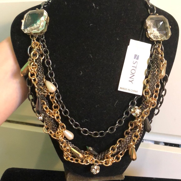 Pewter, gold chunky necklace with neck clasp - Picture 3 of 7